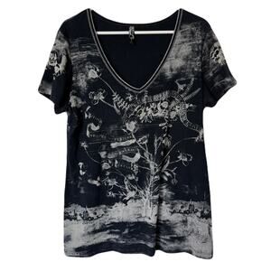 Vanilla Sugar "Rocker Vibe" V-Neck Top Silver Stud Accents - Size L